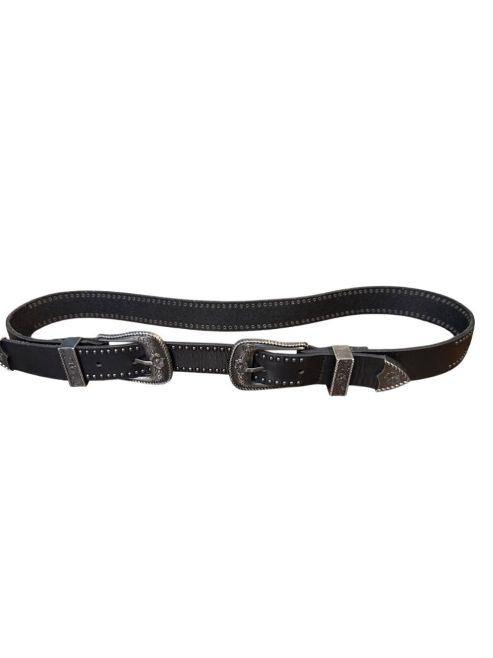 American Eagle Two Buckle Black Belt Silver Hardware Large